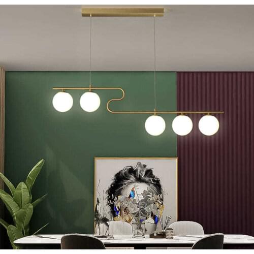 Nordic Style Golden Black LED Modern Glass Ball 5 Heads Three-Tone Light Chandelier Kitchen Living Room Staircase Hanging Lamp