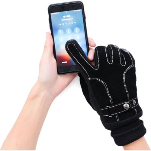 1 Pair of Cycling Gloves Touch Screen Leather Hand Warmer