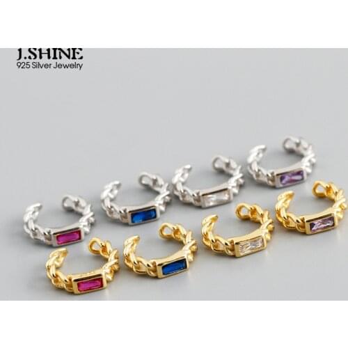 JShine 1PC Chain Shaped Ear Bone Clip S925 Sterling Silver Earrings Rectangle Cubic Zirconia Stackable Catilage Fine Jewelry