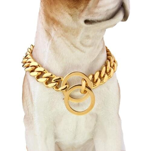 12mm Gold Color Stainless Steel Snake Chain Dog Show Collar Heavy Metal Chain Dog Training Choke Collar Strong Chrome Accessory