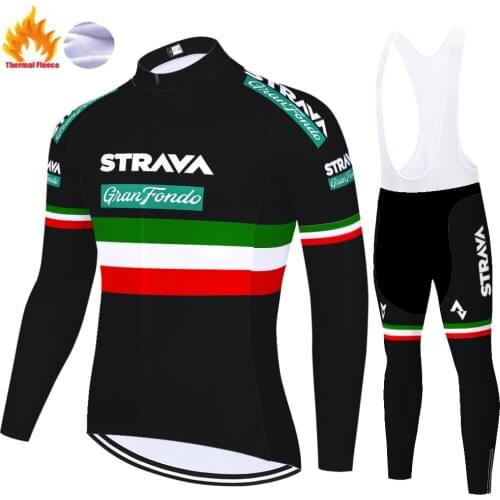 2021 STRAVA cycling clothing 20D gel pad long Pants Winter Thermal Fleece cycling jersey long sleeve equipación ciclismo hombre