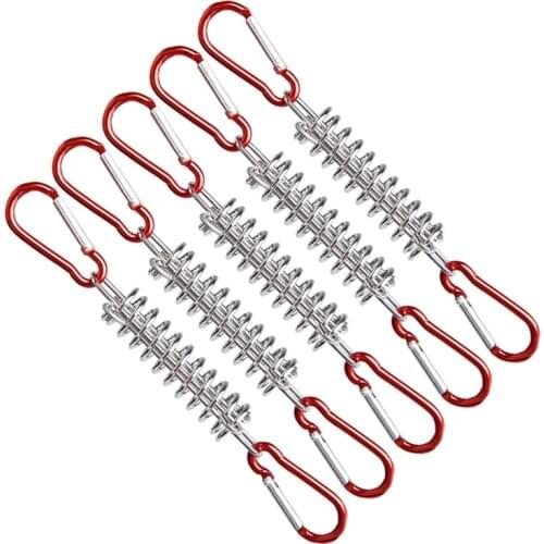 5 Pcs Steel Tent Rope Tightener with Carabiner Clips Cord Adjuster Tensioner Outdoor Camping Windproof Spring Tent Buckle