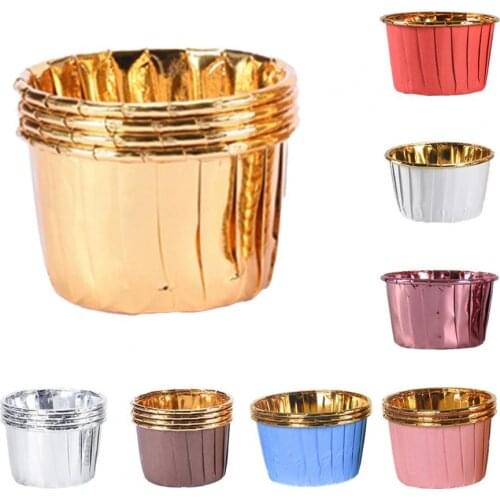 50Pcs Non-stick Oil Proof Muffin Cup Paper Wrapping Edge Cupcake Liner Party Supplies Thickened gold and silver film cake cup