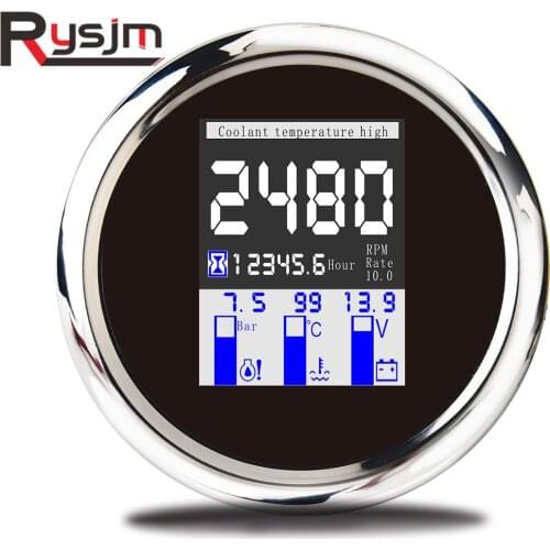 85mm 4 in 1 Multi-functional Auto Gauges tachometer for boat motorcycle Water Temperature Oil Pressure Gauge 10Bar Voltmeter