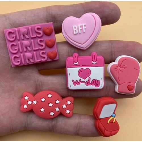 Free Shipping 1Pcs Slipper Accessories PVC Cute Girls Pink Accessories Fit Croc Jibz X-Mas Party Kids Gifts 9P-11L-4