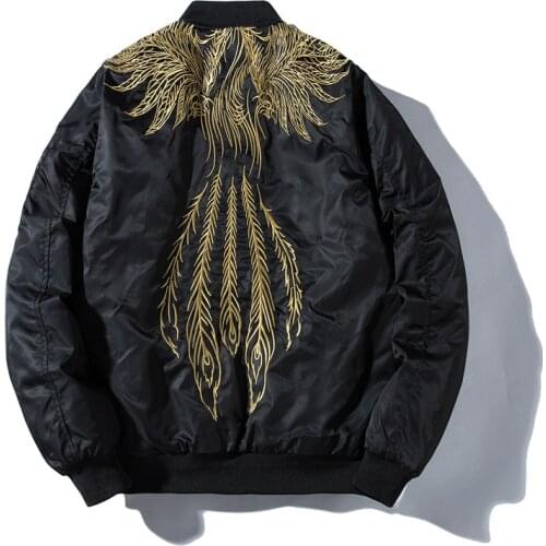 Brand Winter Bomber Jacket Men Embroidery Japanese Phoenix Custom Warm Coat Cotton Padded Oversized Baseball HipHop Coats