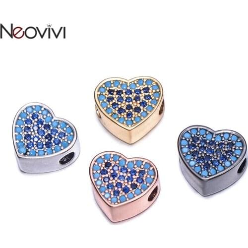 Neovivi Micro Pave Colorful CZ Heart Beads for Jewelry Making Bracelats Necklace Spacer Bead Accessories for Women Handmade Gift