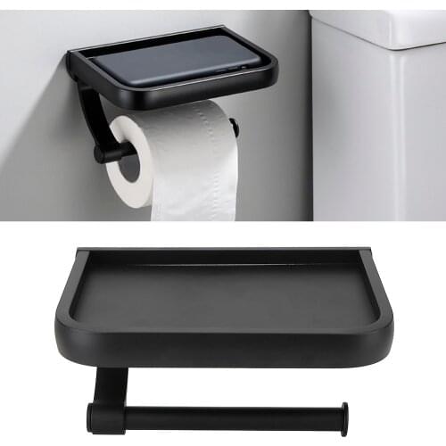 Paper Holder Roll Holder Black Wall Mounted With Phone Storage Shelf Toilet Paper Holder Tissue Bathroom Accessories