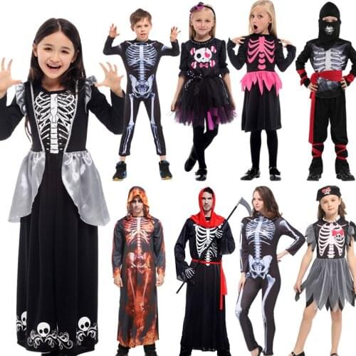Halloween Childrens Day Skeleton Costumes Kids Skull Skeleton Monster Demon Ghost Scary Party Costume Dress Robe Dress