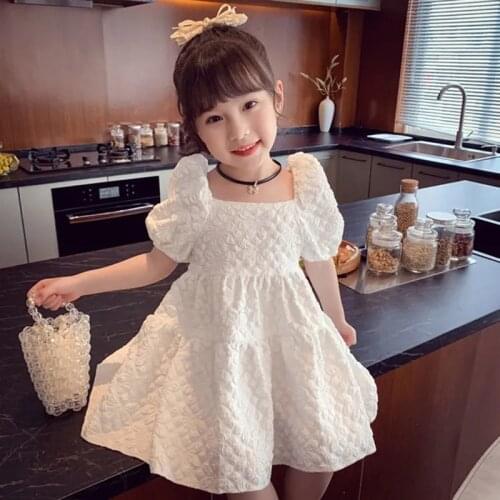 2021 Kids Clothes Girls Summer Elegant Dress for Toddler Girls Puff Sleeve White Princess Dress for Children Clothes Vestidos