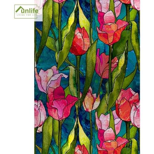 Funlife® Tulips Reusable Glass Window Film Stickers Decorative Door Stickers Waterproof Home Bathroom Glass Membrane Privacy