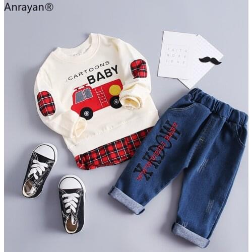 New Spring Infant Clothing Baby Girl Boys Clothes Suits Embroidery Cotton Car T Shirt Pants 2Pcs/Set Casual Kid Children Costume