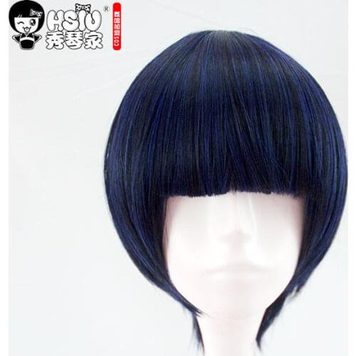 HSIU High quality Anime game persona5 Tae Takemi Cosplay Wig Short Blue Black Mixed Costume Play Wigs Halloween Costumes Hair