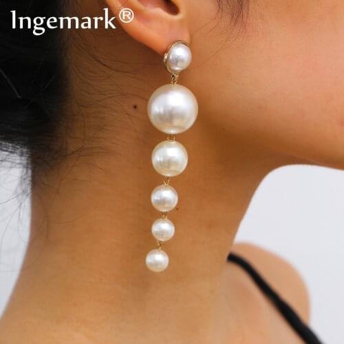 Kpop Trendy Simulation Pearl Long Earrings Women White Round Beaded Wedding Pendant Tassel Drop Earrings Fashion Korean Jewelry