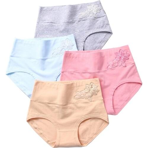 LANGSHA 4Pcs/lot Women Panties High Waist Soft Cotton Underwear Cute Print Seamless Briefs Ladies Slimming Panty Plus SizeXXL