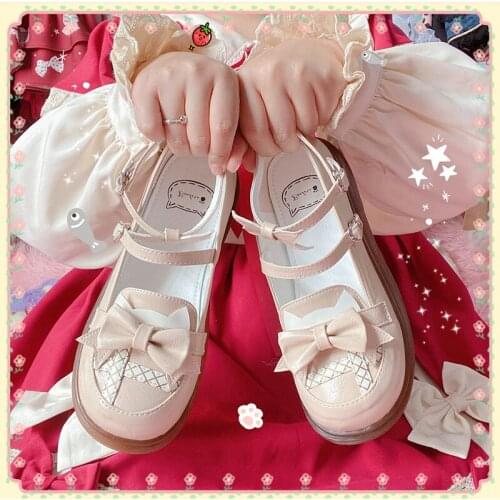 Sweet lolita shoes tea party kawaii princess kawaii shoes vintage lace bowknot round head flat heel women shoes loli cosplay cos