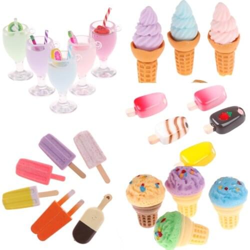 5pcs Miniature Dollhouse Cute Resin Milkshake Juice Candy Sugar ice Cream Pretend Play Food for Pretend Play Kitchen Decor Toys