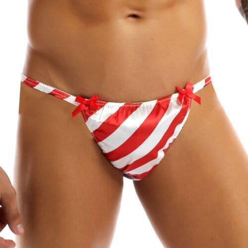 Sissy Satin Panties for Men Christmas Festival Rave Underpants Shiny Satin Striped Low Rise Sting Bikini Briefs Sexy Underwear