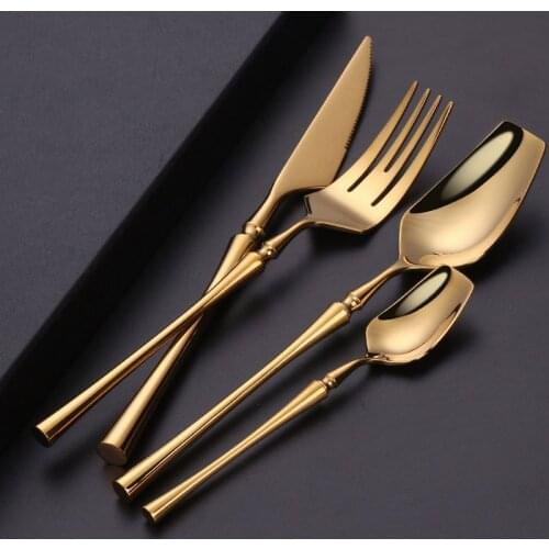 Cutlery Set Stainless Steel Mirror Polishing Dinner Forks Knives Spoons Dinnerware Set Portable Golden Kitchen Tableware Kits