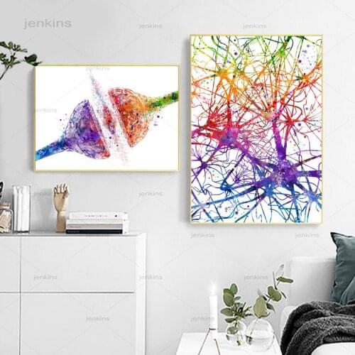 Neuroscience Neurology Medical Biology Gift Synapse Receptor Brain Nerve Cell Science Art Prints Anatomy Poster Canvas Painting