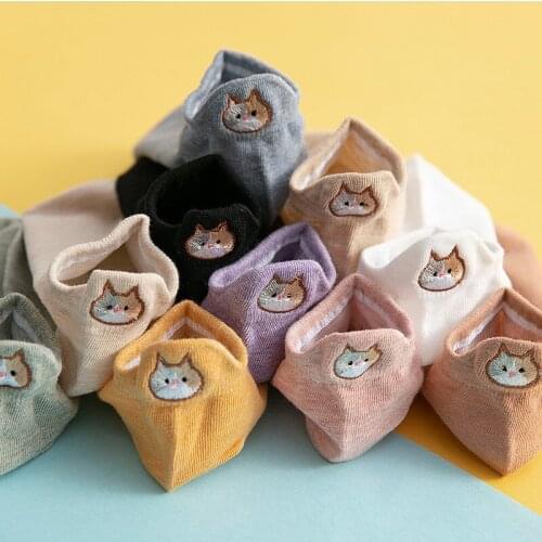 Mori Girl Embroidery Cat Socks Women Spring Ins Personality Color Kawaii Japan Cotton Funny Socks Female Korean Style Slippers