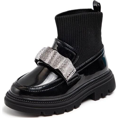 New Girls' Short Boots 2021 New Fashion Rhinestone Socks Boots Single Boots Flying Princess Shoes Sweet Flower Hot Fashion Flats