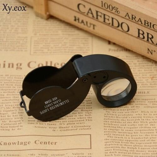 New 40X 25mm Coin Jewelry Eye Loupe Magnifier LED Light Jewelers Diamond Loop Black