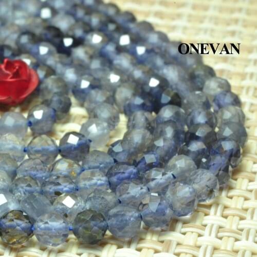 ONEVAN Natural Iolite Stone Faceted Round 3mm Loose Charm Beads Bracelet Necklace Jewelry Making Diy Accessories Gift Design