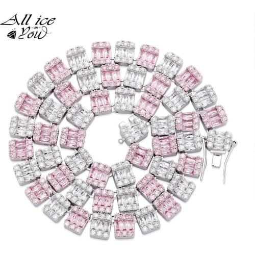 ALLICEONYOU 10mm Mens Jewelry Tennis Necklace Gold Silver Color Iced Out Cubic Zirconia Bling Hip Hop Jewelry Necklaces Gifts