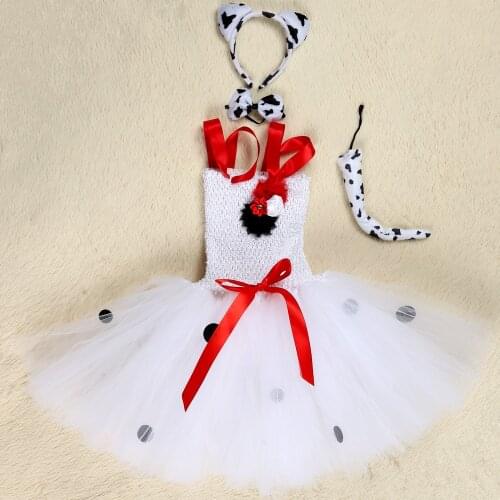 Dalmatians Inspired Tutu Dress White Flower Dots Girls Cosplay Puppy Dog Halloween Costume Children Kids Tulle Party Dress 1-14Y