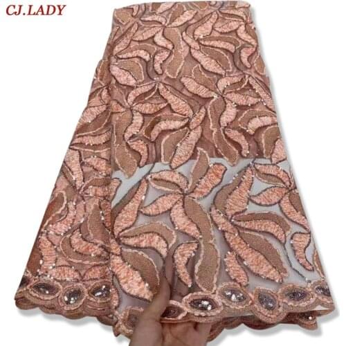 Luxury Handcut Hole Heavy sequins African Lace Fabric 2021 High Quality Nigerian Party Embroidery Lace Fabric for Women Dress A4