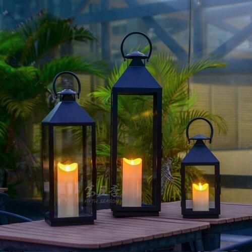 Nordic Wind Proof Candle Holders Outdoor Lantern Modern Table Metal Candle Holders Iron Stand Glass Portavelas Home Decor AD50CH