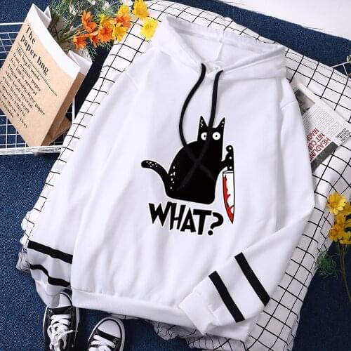 Black Cat What Is it Doing Prints Hooded Woman Oversize Leisure Hoodies Hip Hop Gothic Hoodie 2021 Spring Women Patchwork Hoody