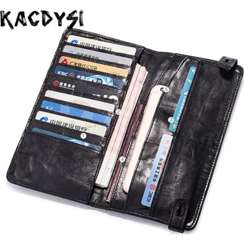 100% Genuine Leather Vintage Fashion Mens Wallet Long Luxury Cash Purse Top Quality Soft Man Bifold Credit Card Holder Phone Bag