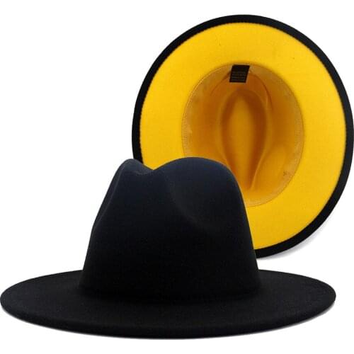 Outer Black Elegant Vintage Jazz Wool Felt Wide Brim Fedora Hat Women Men Classics Two Tone Panama Cap Soring Autumn Winter Caps