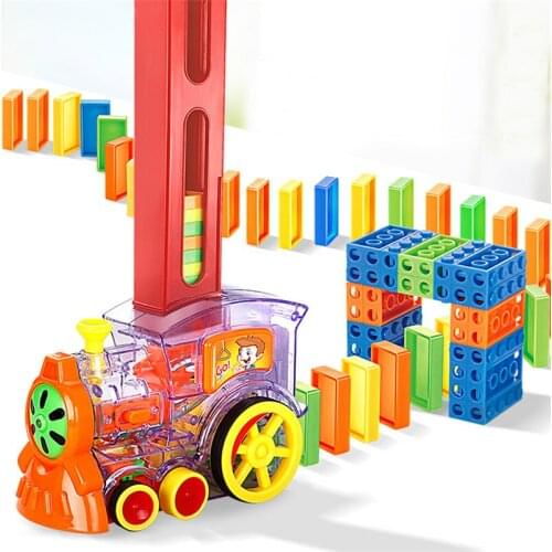 High Quality Plastic Electric Transparent Automatic Domino Launching Blocks Train Educational Toys Birthday Gifts