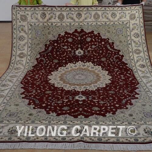 Yilong 8'x10' handmade floor wool carpets red persian exquisite wool silk area rugs (1334)