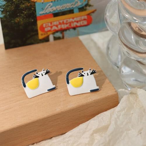 Fun Cartoon Cute Cat Earrings for Women Summer Animal Jewelry Ear Studs for Teen Girl Dating Jewelry 2021 Trend Friend Gift