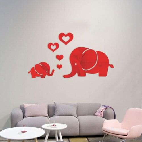 Jm343 Love Elephant Mirror Stickers Three-Dimensional Wall Stickers Childrens Room Bedroom Removable Decorative Mirror Decals