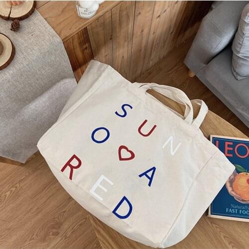 Women Canvas Shoulder Bag Female Color Letter Printing Shopping Bag,Student School Bag Ladies Reusable Handbag Girls Casual Tote