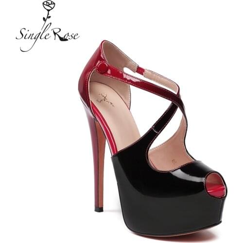 Single Rose 2020 Shoes For Women Cross Strap Pumps 15cm Sexy High Heels Waterproof Platform Peep Toe Red Black Fashion Shoes L02