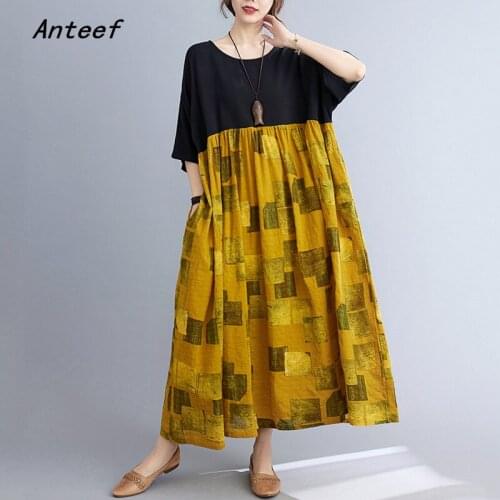 Short sleeve cotton linen vintage dresses for women casual loose long woman summer dress elegant clothes 2021
