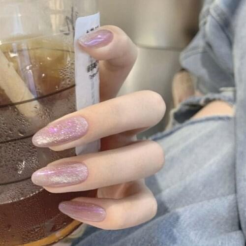 24Pcs Fake Nails Amethyst Cats Eye Wear-Resistant Finished Nail Stickers DIY Slider Fully Covered Nail Decoration Set Nail Art