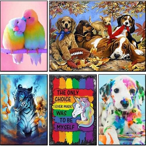 Abstract Animal 5d DIY Diamond Painting Cross Stitch Full Square Round Drill Diamond Embroidery Kits Birds Tree Dog Home Decor
