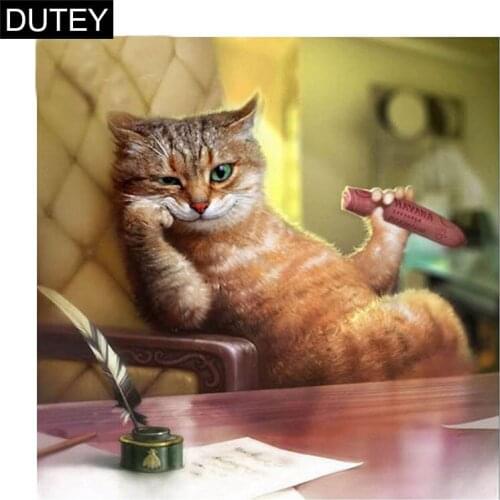 Full Square/Round Drill 5D DIY Diamond Painting "Cigar cat" Embroidery Cross Stitch Mosaic Home Decor Gift JCC