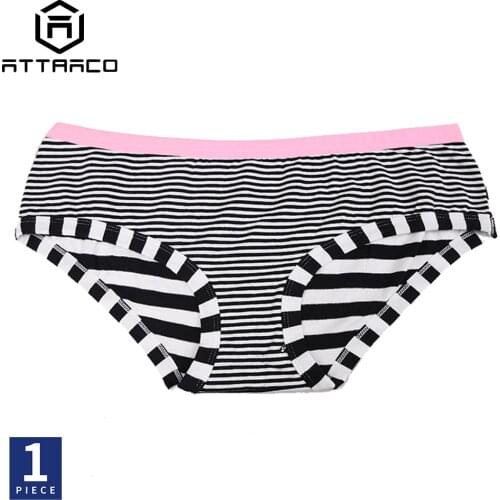 ATTRACO Lingerie Underwear Panties Women Cotton Striped Briefs Soft Skin-Friendly Patchwork Hipster 1 PCS New