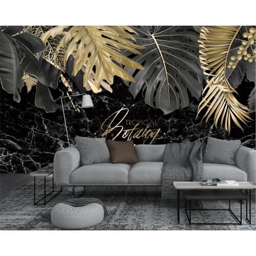 Beibehang Custom modern Nordic minimalist light luxury black gold leaf bedroom sofa background papel de parede 3d wallpaper
