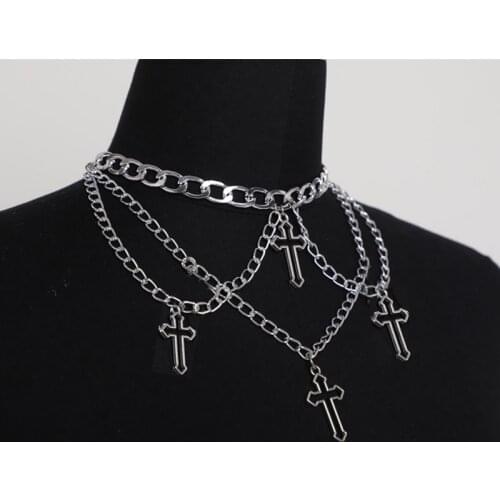 Gothic Punk Cross Pendant Choker Necklace For Women Men Exaggerated Hip Hop Vintage Short Chains Collar Club Jewelry Gift