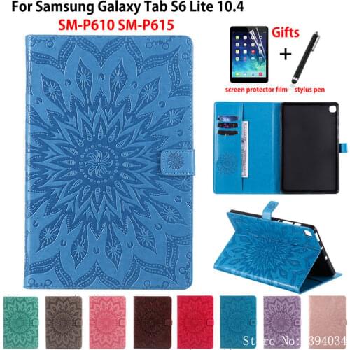 Case For Samsung Galaxy Tab S6 Lite 10.4 P610 P615 SM-P610 SM-P615 Cover Funda Tablet Sleep Wake Sun Embossed Stand Shell +Gift