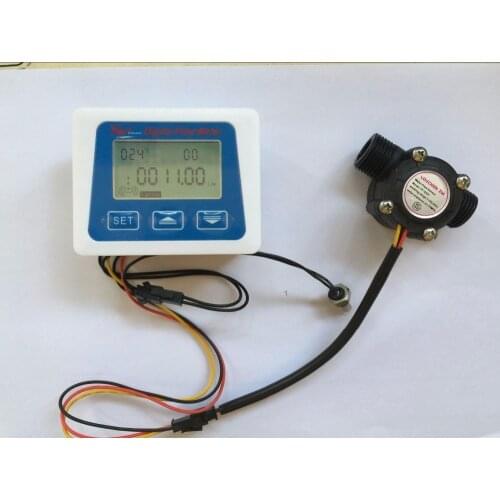 LCD Display Digital flow Meter Temperature Measuring Flow Senosr Total Liter / Gal+ Plastic Flow Sensor G1/2"